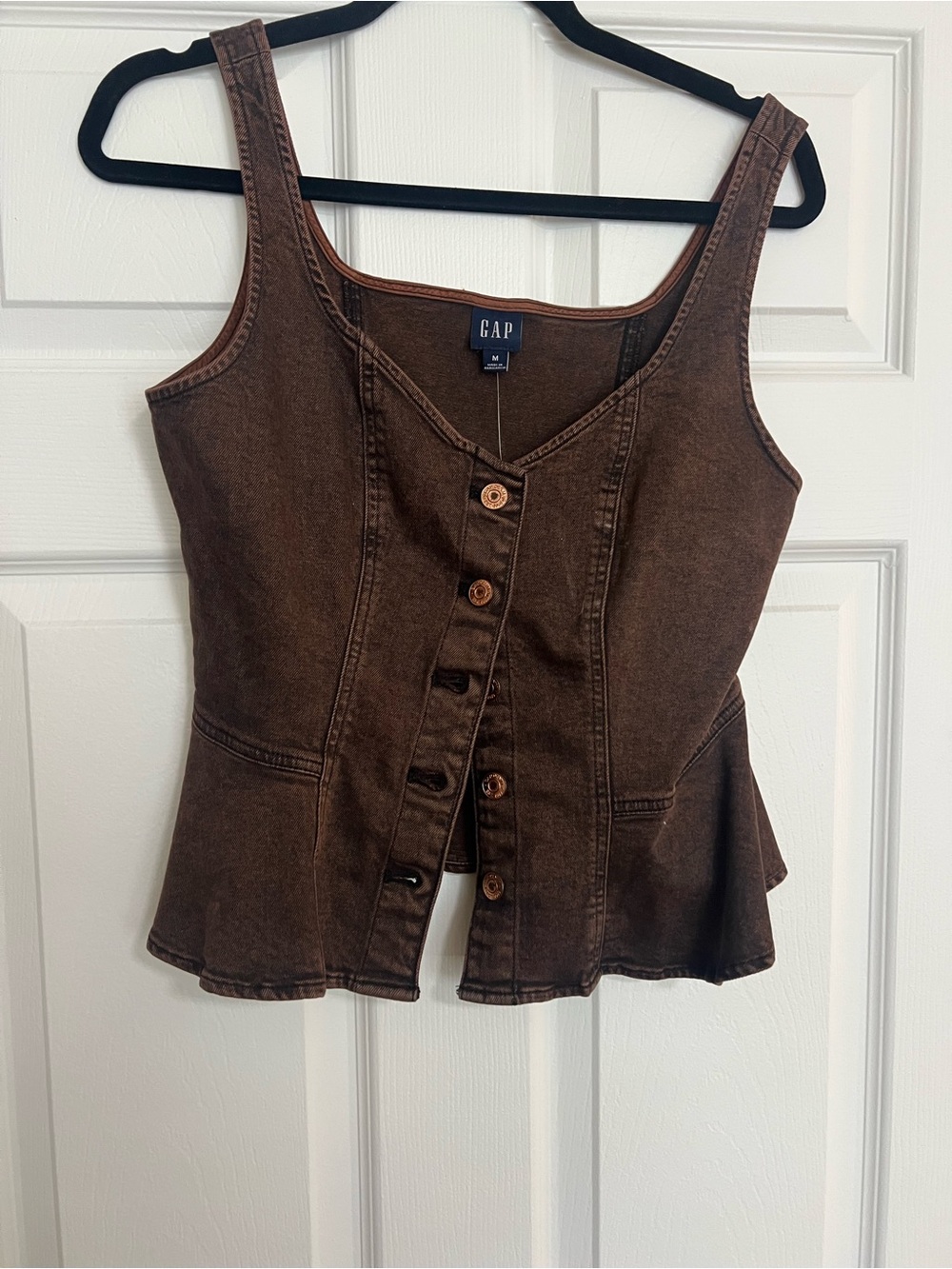 NWT GAP Chocolate Brown Denim Button-Front Peplum Tank